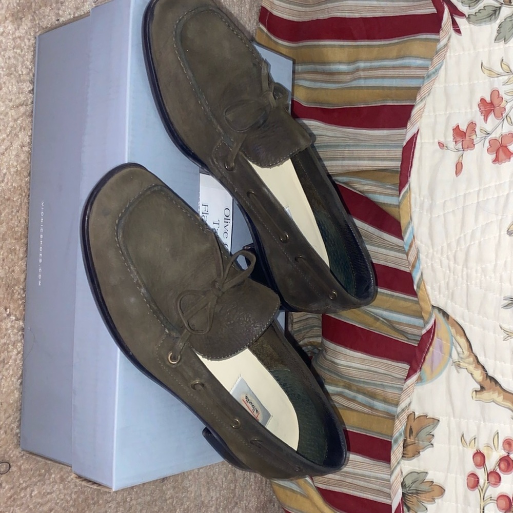 Green leather loafers